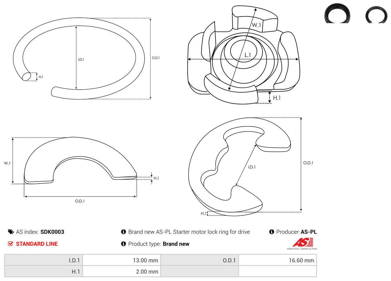 Repair Kit, starter - SDK0003 AS-PL