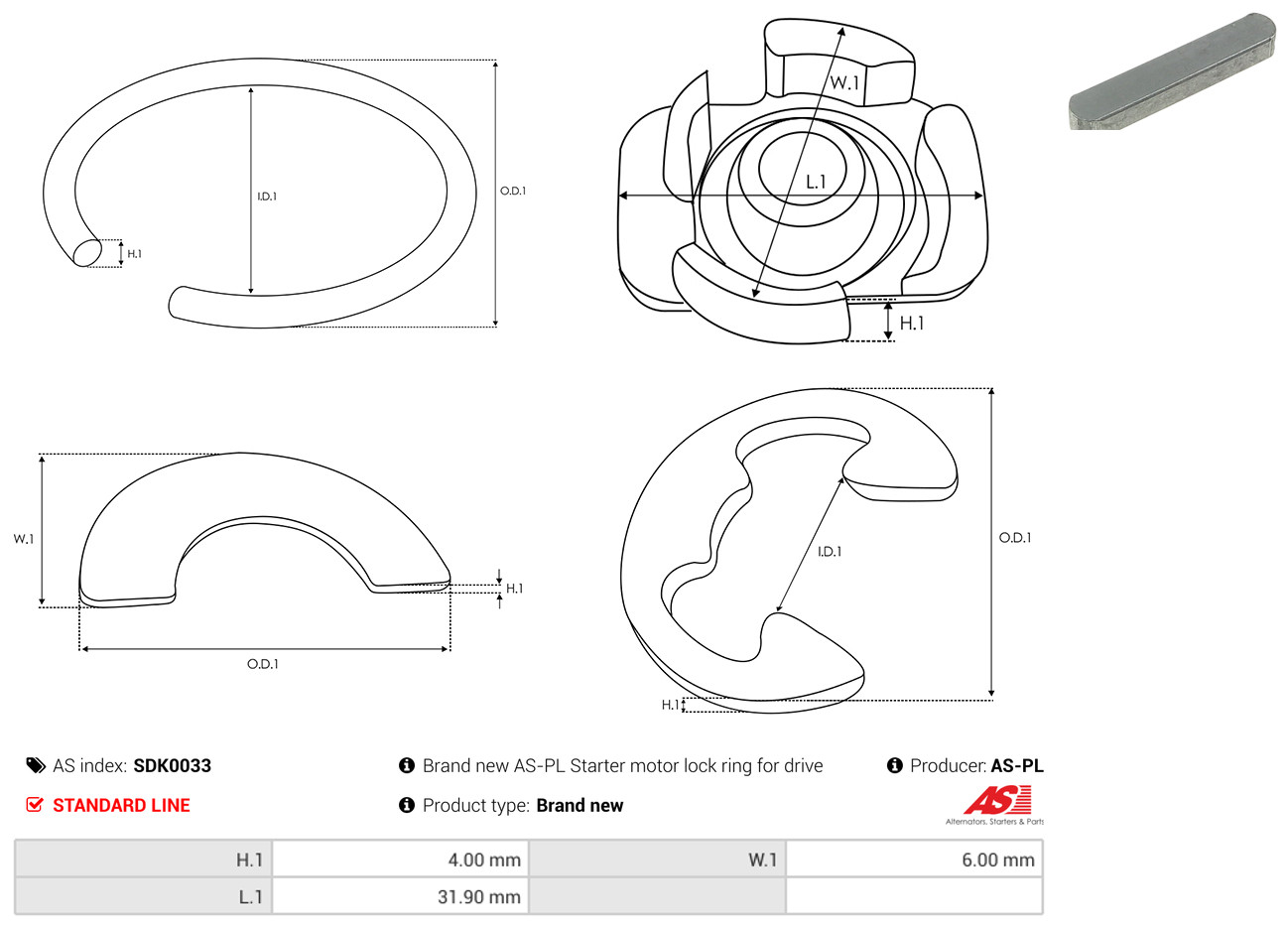 Repair Kit, starter - SDK0033 AS-PL