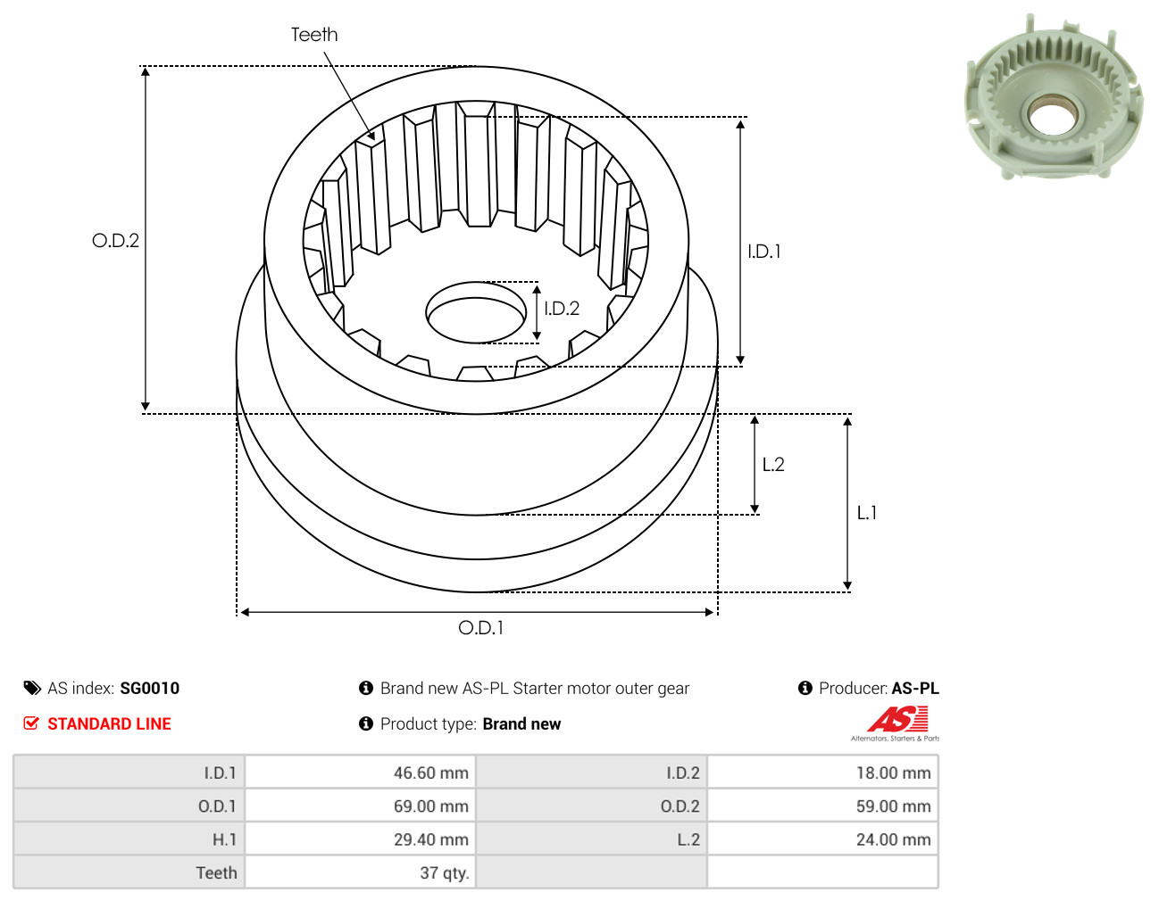 Repair Kit, starter - SG0010 AS-PL
