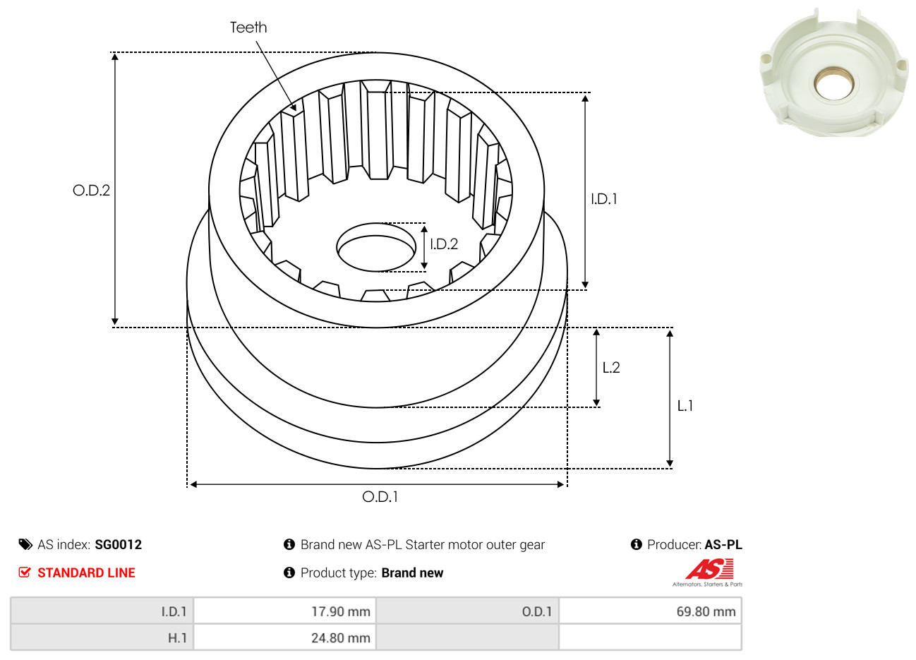 Repair Kit, starter - SG0012 AS-PL