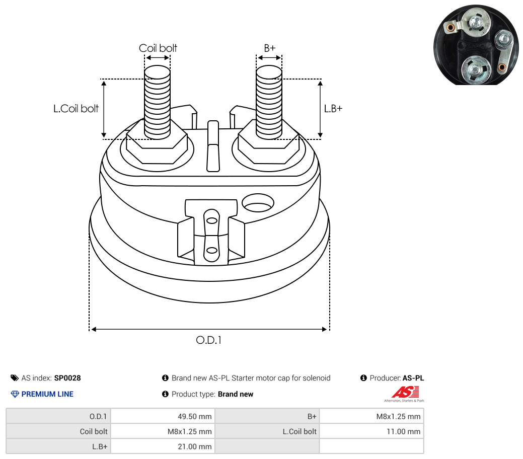 Cap, starter relay - SP0028 AS-PL