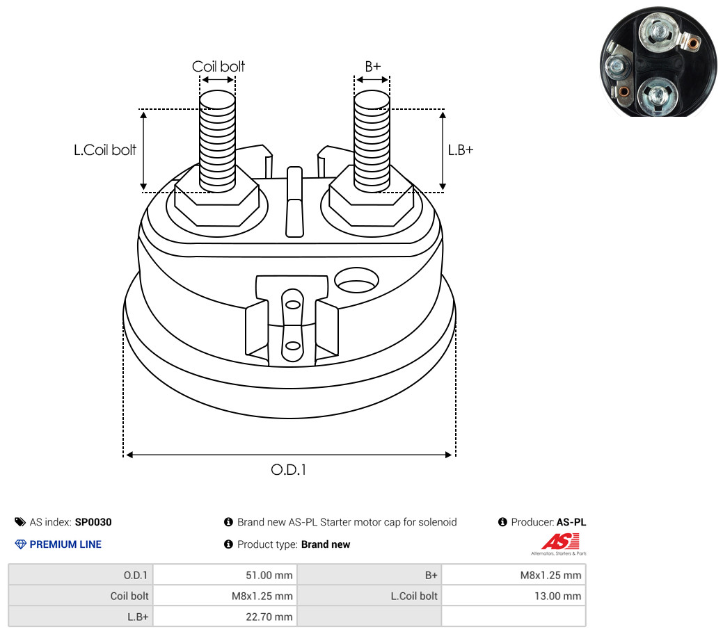 Cap, starter relay - SP0030 AS-PL