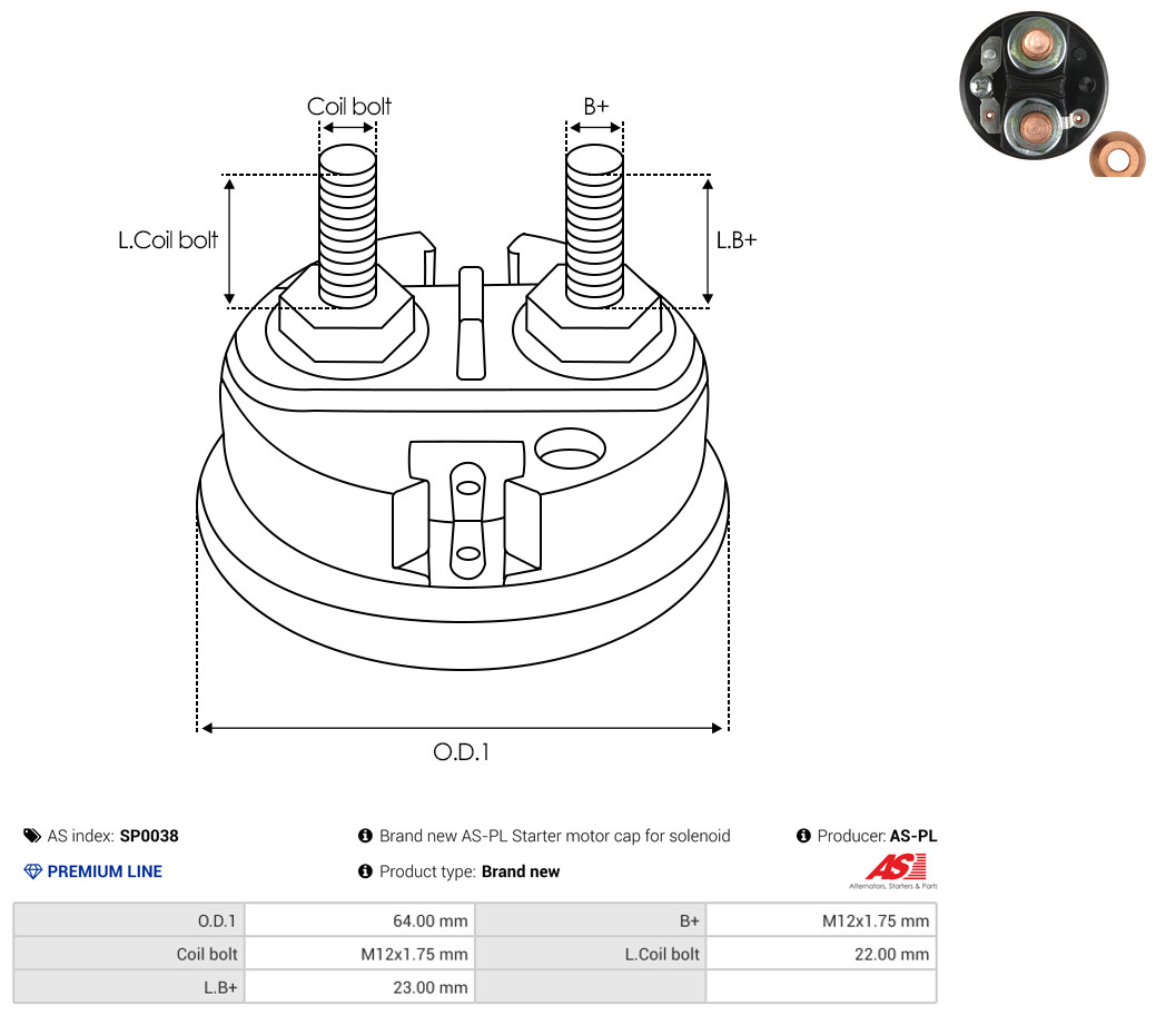 Cap, starter relay - SP0038 AS-PL