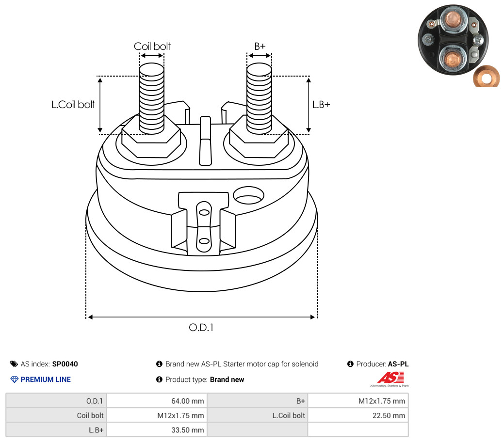 Cap, starter relay - SP0040 AS-PL