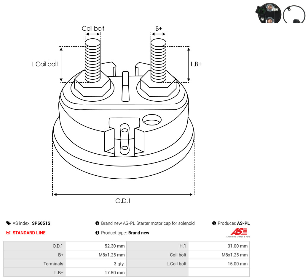Cap, starter relay - SP6051S AS-PL