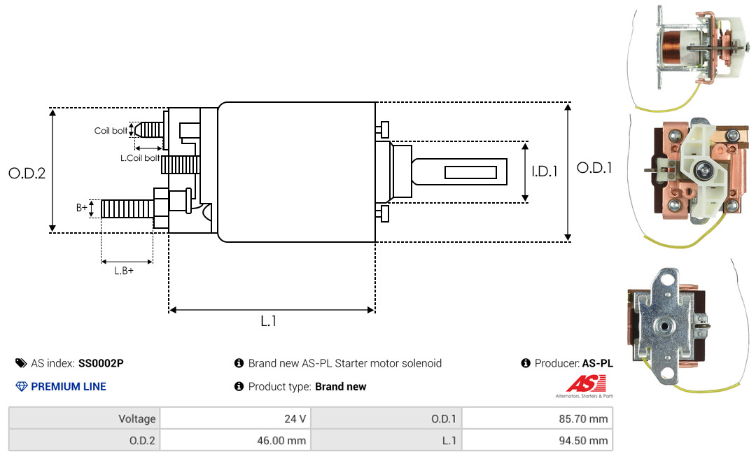 Solenoid Switch, starter - SS0002P AS-PL