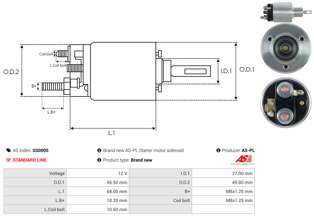 Solenoid Switch, starter - SS0005 AS-PL