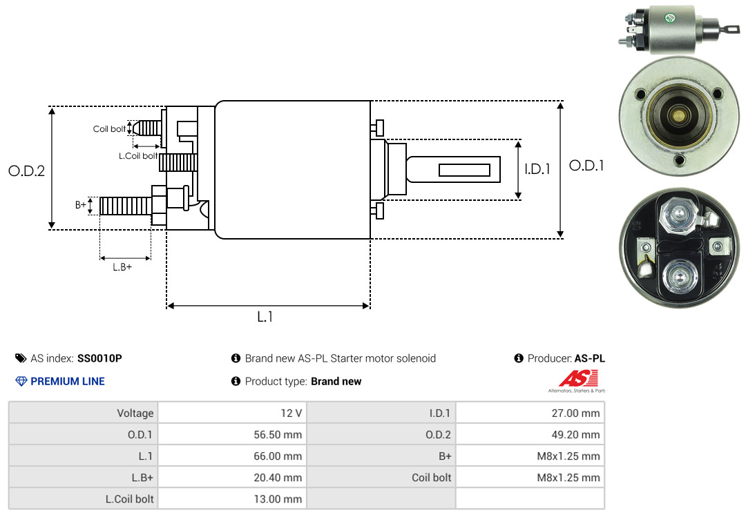 Solenoid Switch, starter - SS0010P AS-PL