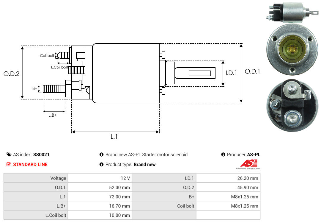 Solenoid Switch, starter - SS0021 AS-PL