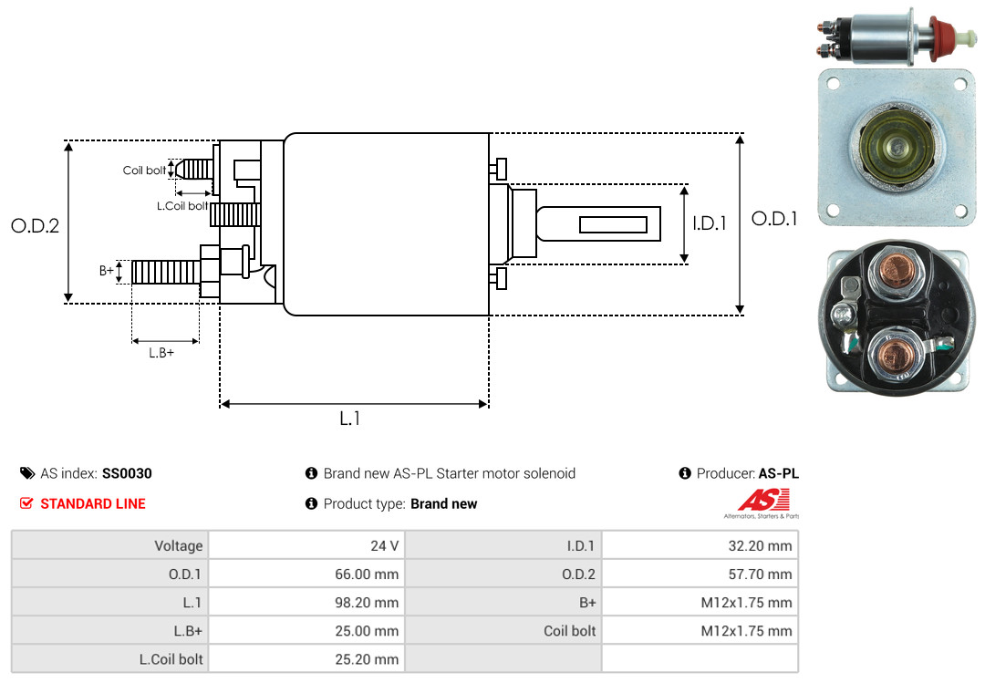 Solenoid Switch, starter - SS0030 AS-PL