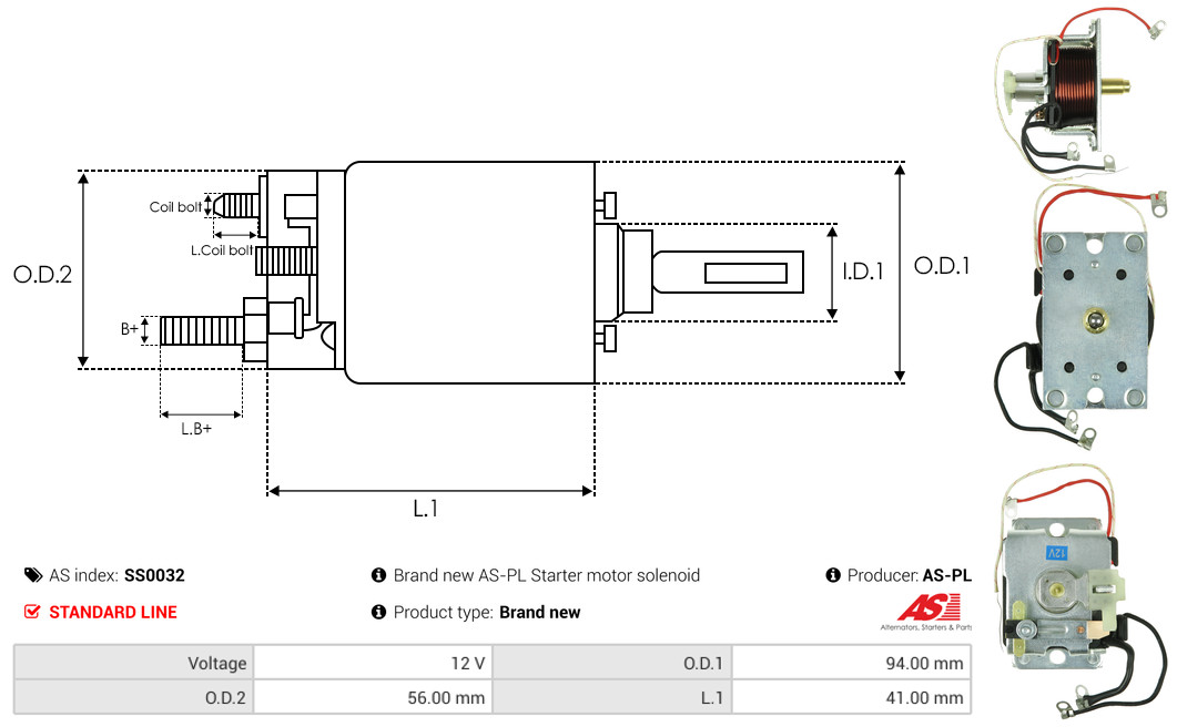 Solenoid Switch, starter - SS0032 AS-PL