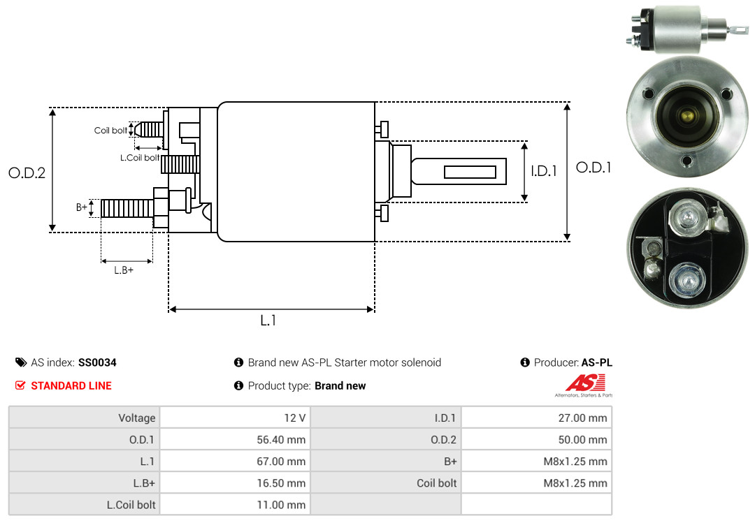 Solenoid Switch, starter - SS0034 AS-PL