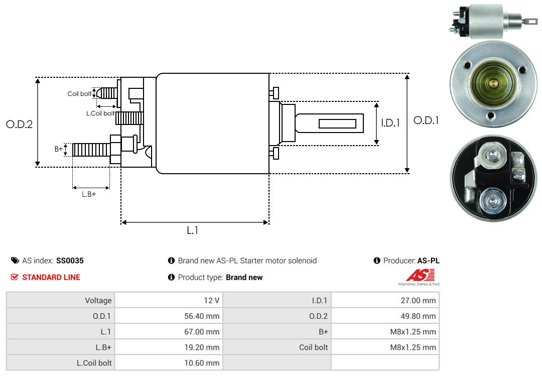 Solenoid Switch, starter - SS0035 AS-PL