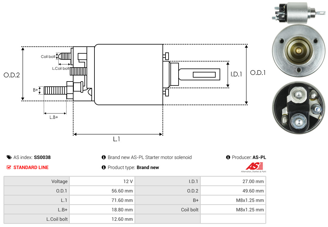 Elettromagnete, Motore d'avviamento - SS0038 AS-PL