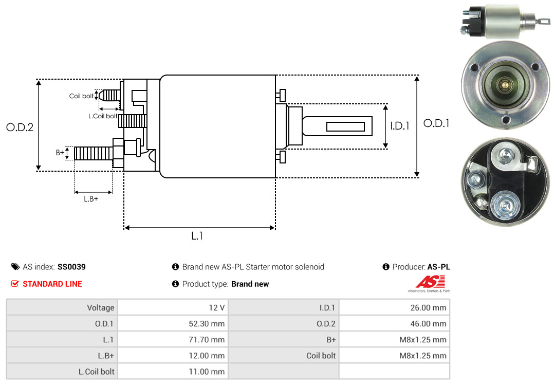 Solenoid Switch, starter - SS0039 AS-PL