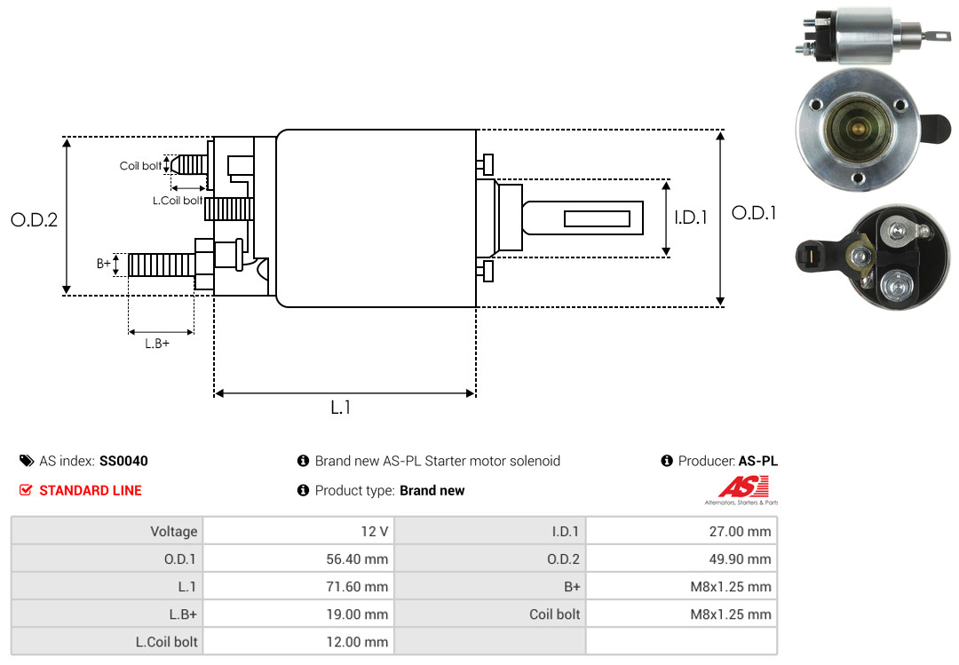 Solenoid Switch, starter - SS0040 AS-PL