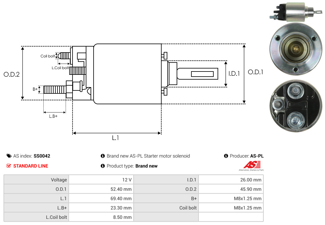 Solenoid Switch, starter - SS0042 AS-PL