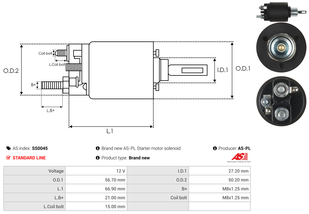 Solenoid Switch, starter - SS0045 AS-PL