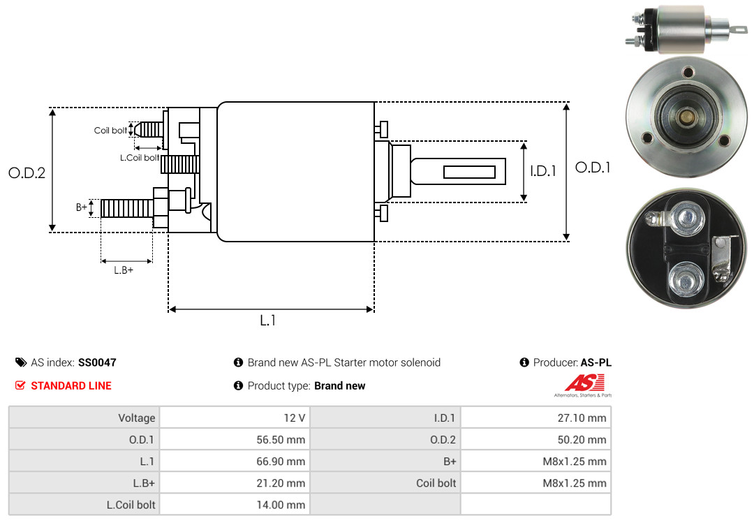 Solenoid Switch, starter - SS0047 AS-PL