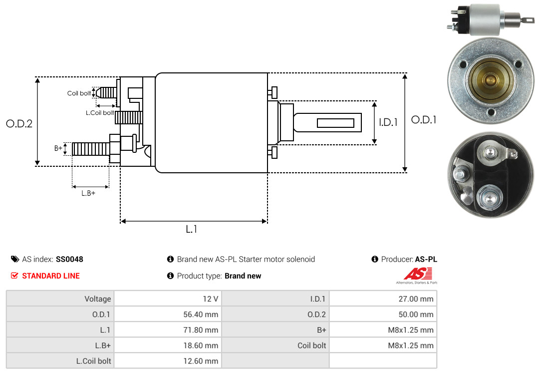 Solenoid Switch, starter - SS0048 AS-PL