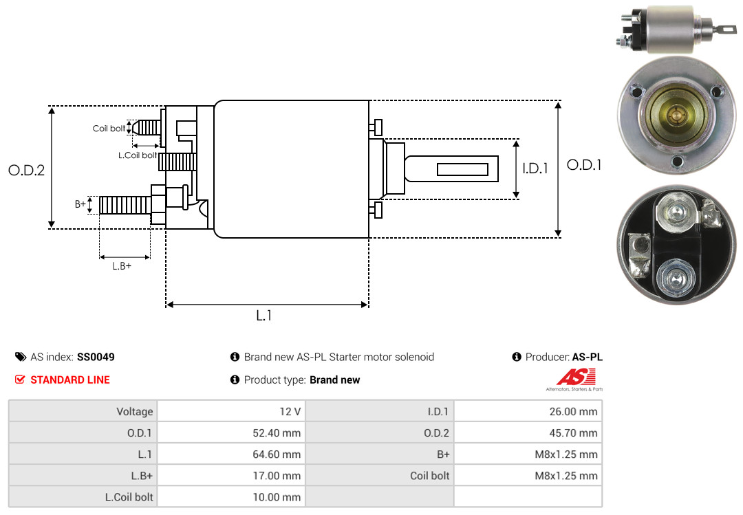 Solenoid Switch, starter - SS0049 AS-PL