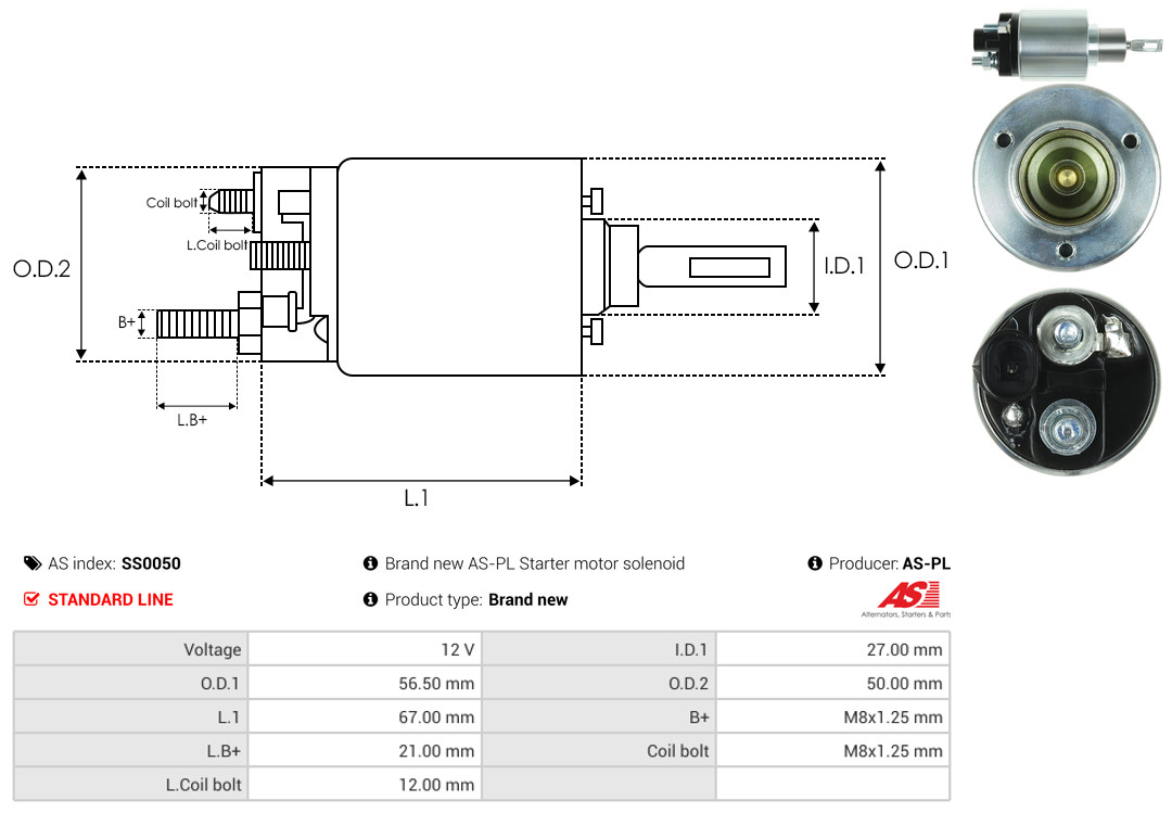 solenoidinis jungiklis, starteris - SS0050 AS-PL