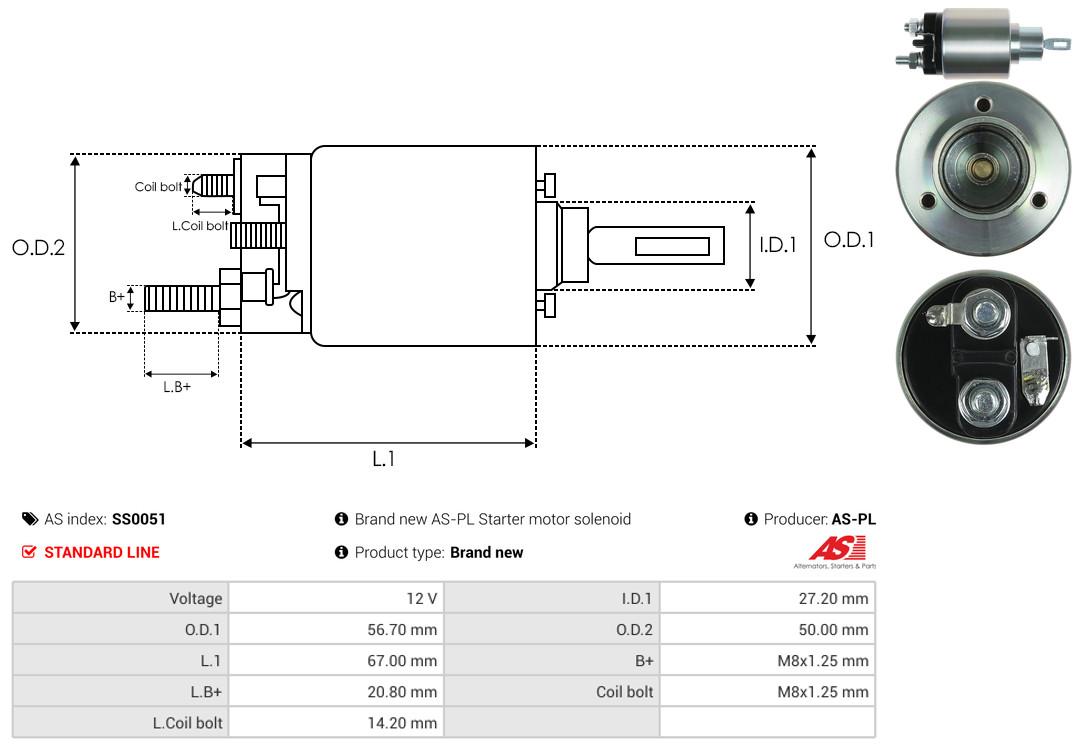 Solenoid Switch, starter - SS0051 AS-PL