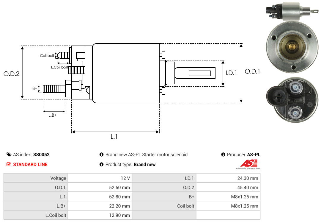 Solenoid Switch, starter - SS0052 AS-PL