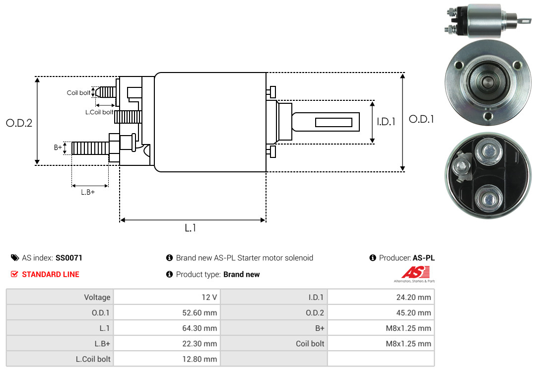 Solenoid Switch, starter - SS0071 AS-PL