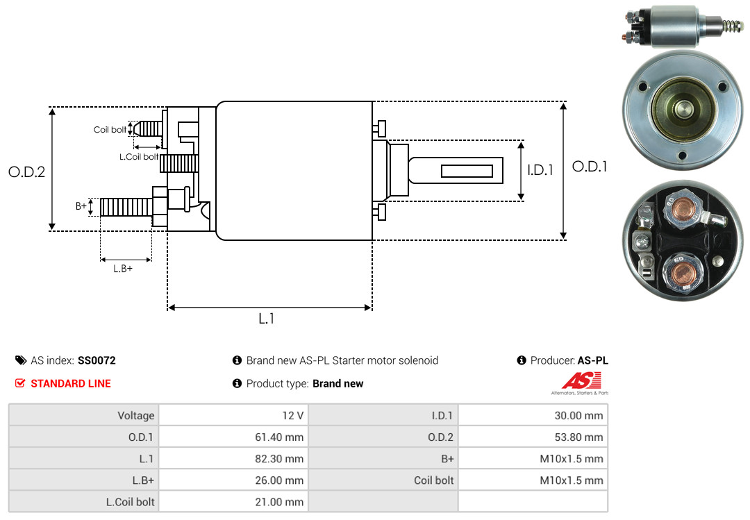 Solenoid Switch, starter - SS0072 AS-PL