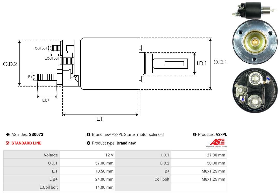 Solenoid Switch, starter - SS0073 AS-PL