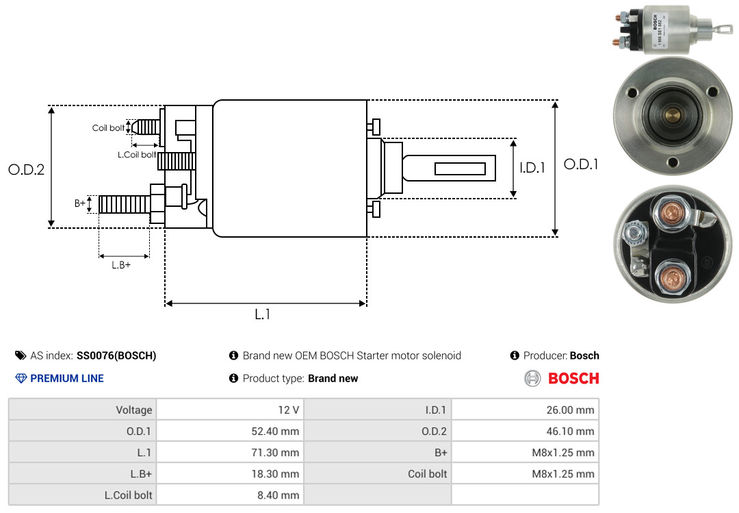 Тяговое реле, стартер - SS0076(BOSCH) AS-PL