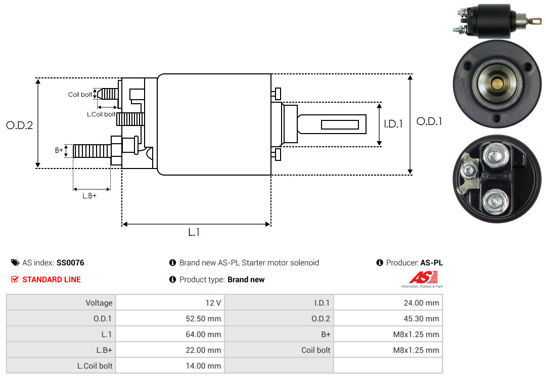 Solenoid Switch, starter - SS0076 AS-PL