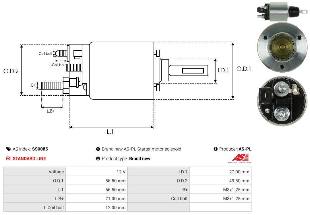 Solenoid Switch, starter - SS0085 AS-PL