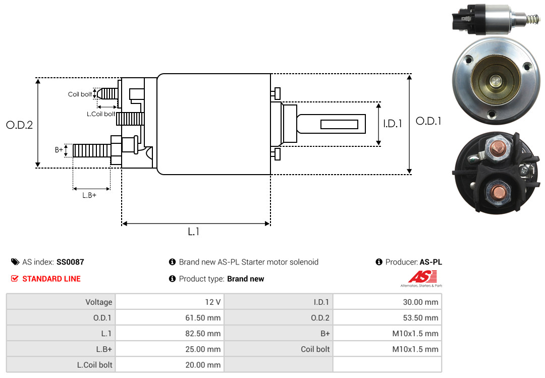 Solenoid Switch, starter - SS0087 AS-PL