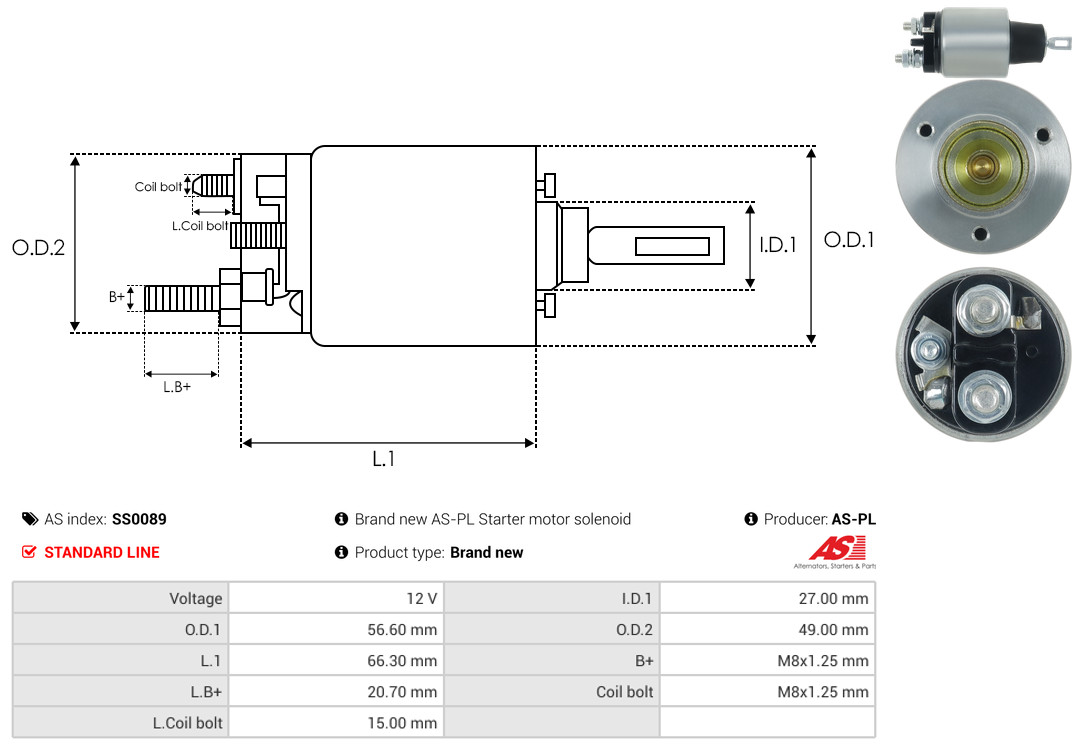 Solenoid Switch, starter - SS0089 AS-PL