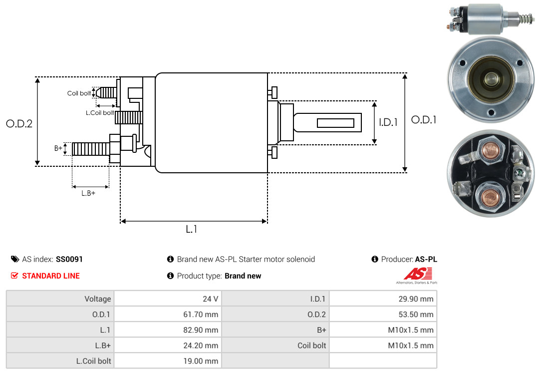 Solenoid Switch, starter - SS0091 AS-PL