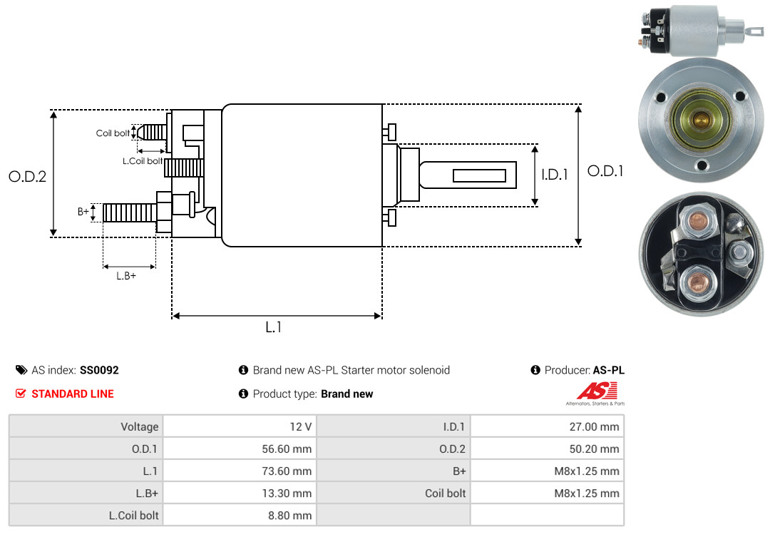 Solenoid Switch, starter - SS0092 AS-PL