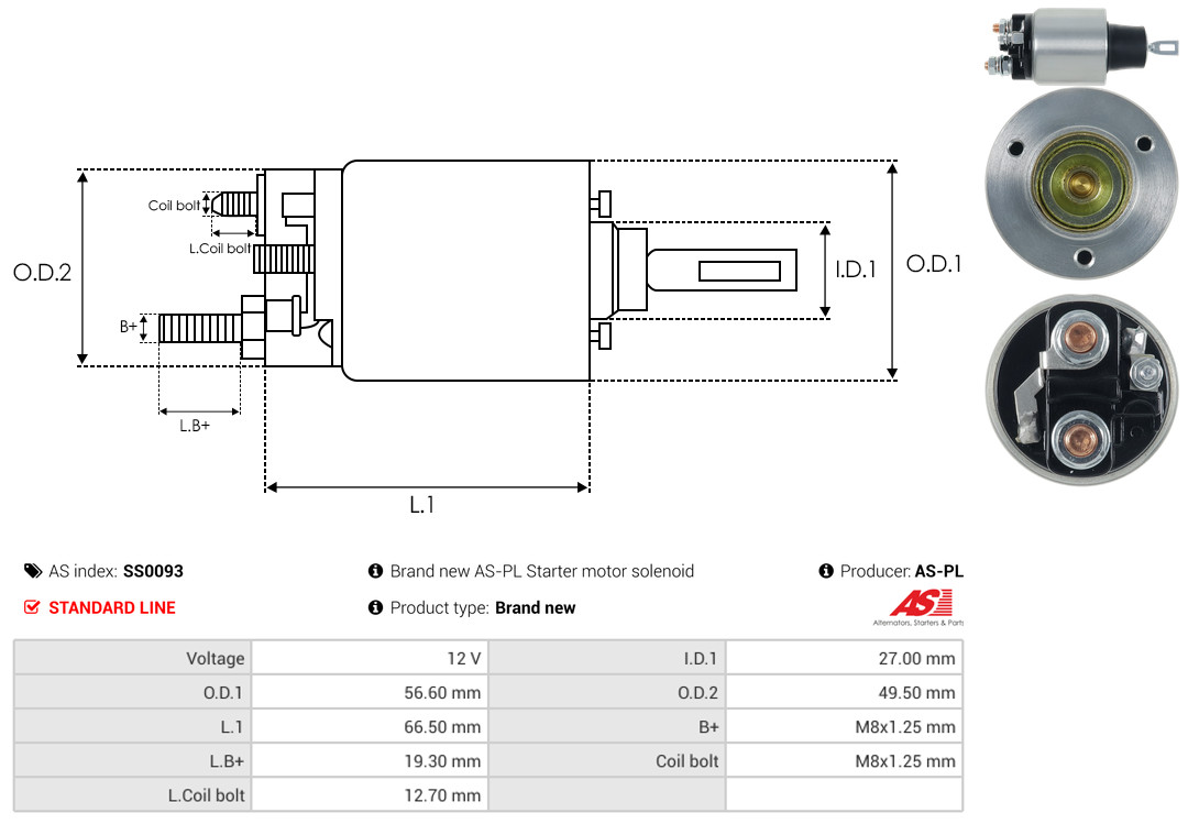Solenoid Switch, starter - SS0093 AS-PL