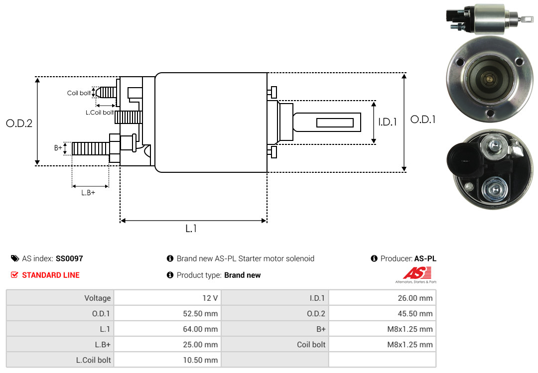 Solenoid Switch, starter - SS0097 AS-PL