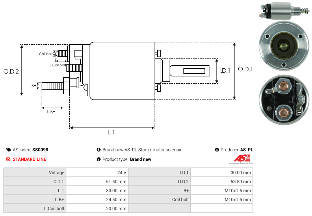 Solenoid Switch, starter - SS0098 AS-PL