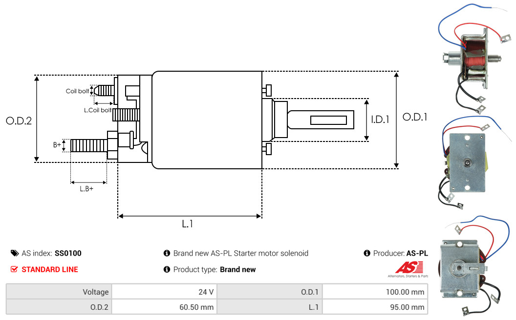 solenoidinis jungiklis, starteris - SS0100 AS-PL