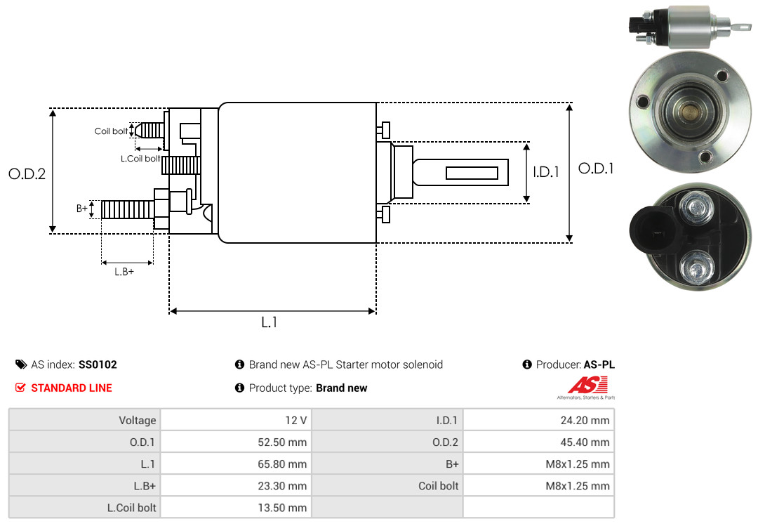 Solenoid Switch, starter - SS0102 AS-PL