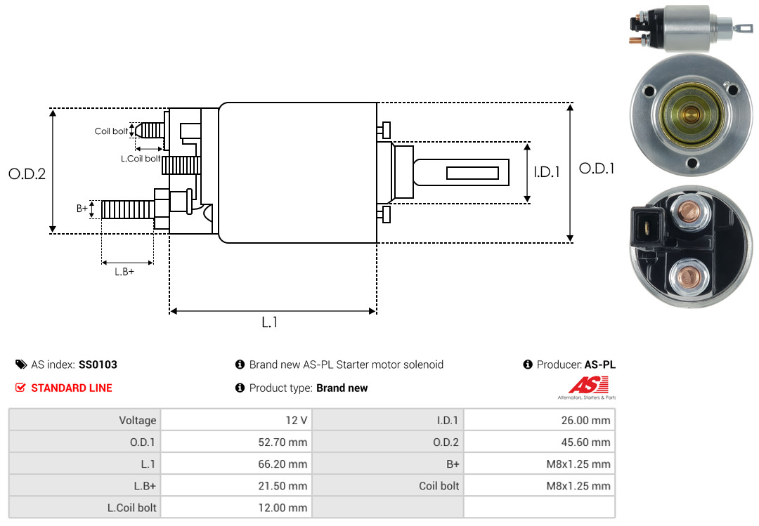 Solenoid Switch, starter - SS0103 AS-PL