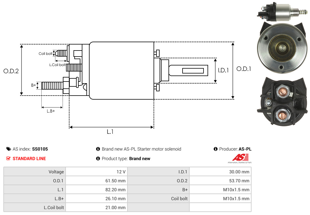 Solenoid Switch, starter - SS0105 AS-PL