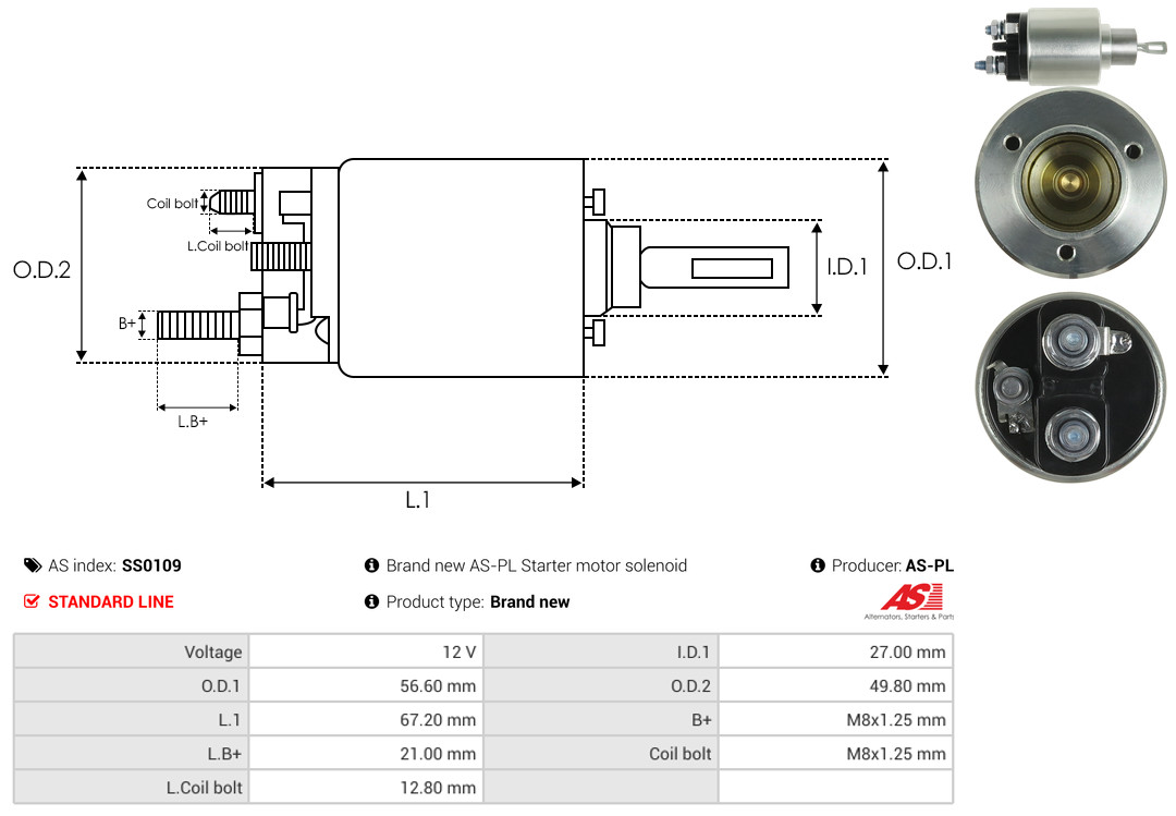 Solenoid Switch, starter - SS0109 AS-PL