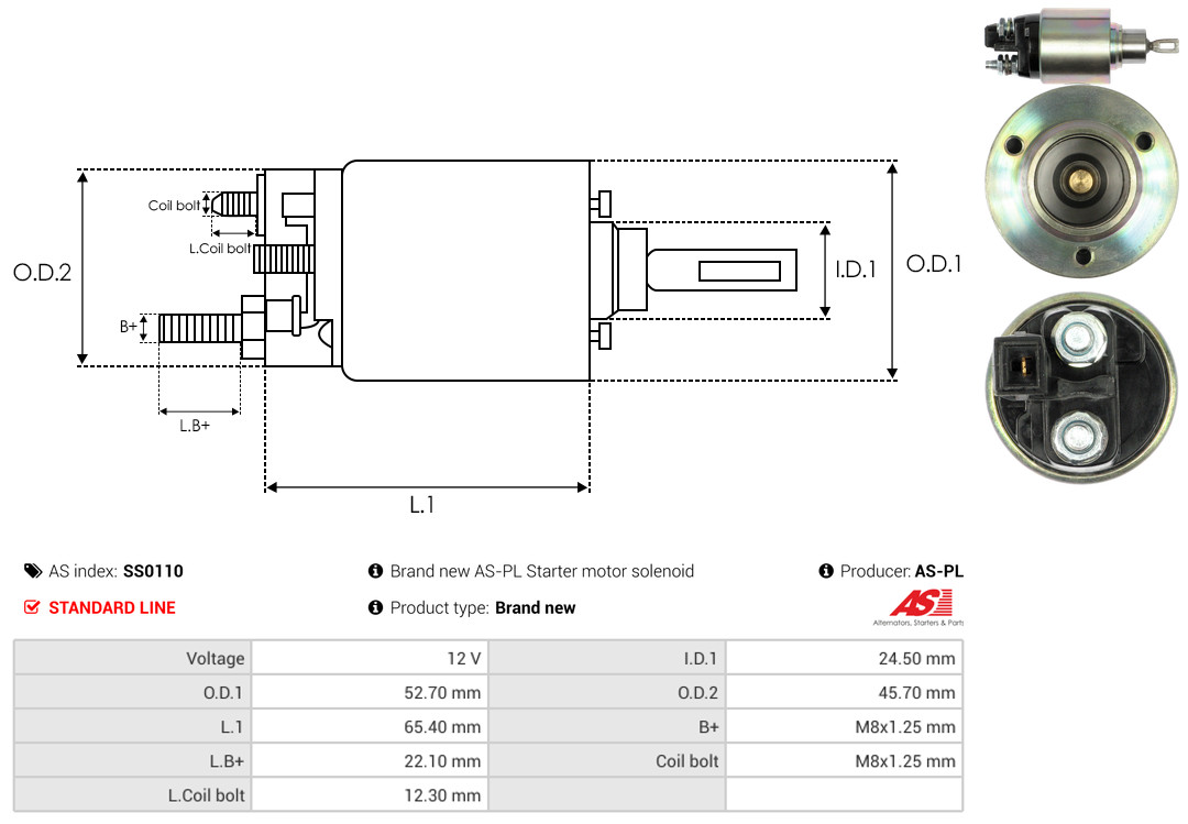 Solenoid Switch, starter - SS0110 AS-PL