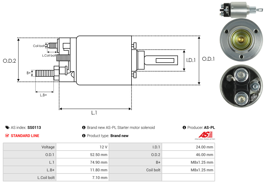 Solenoid Switch, starter - SS0113 AS-PL
