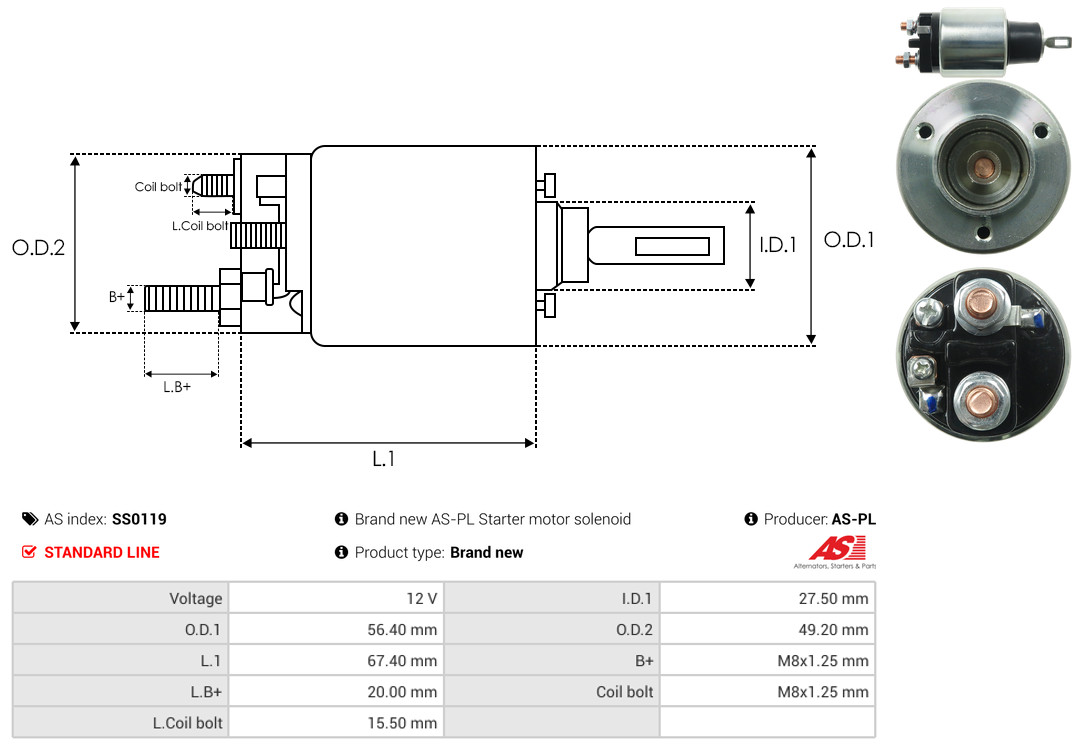 Solenoid Switch, starter - SS0119 AS-PL