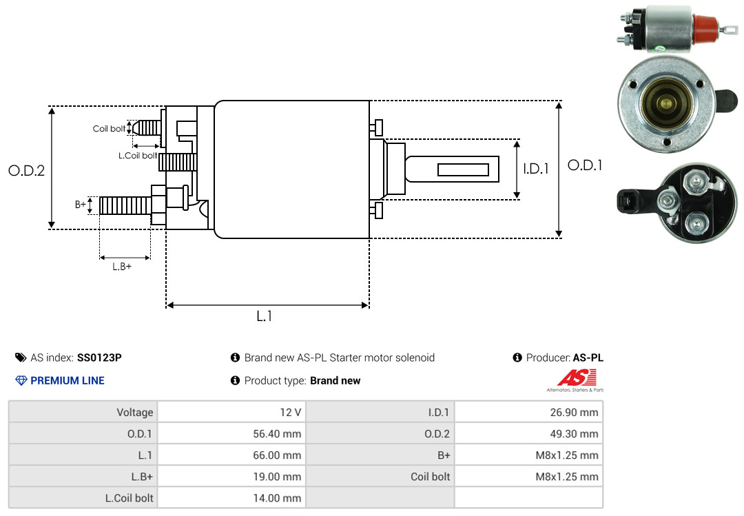Solenoid Switch, starter - SS0123P AS-PL